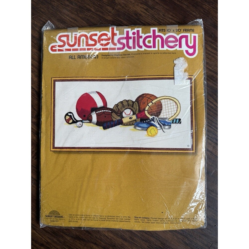 Crewel Kit Sunset Stitchery Sports All American Charlene Gerrish NOS Vtg 2601